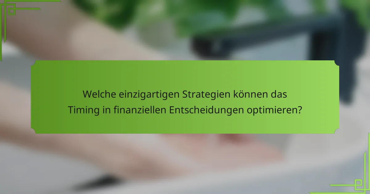 Welche einzigartigen Strategien können das Timing in finanziellen Entscheidungen optimieren?