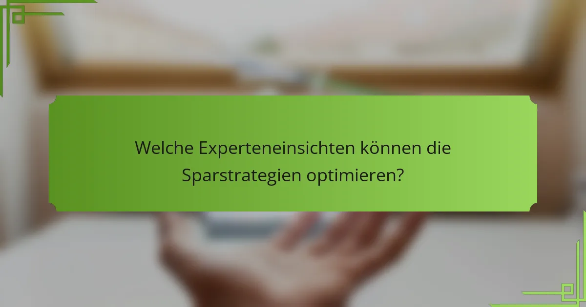 Welche Experteneinsichten können die Sparstrategien optimieren?